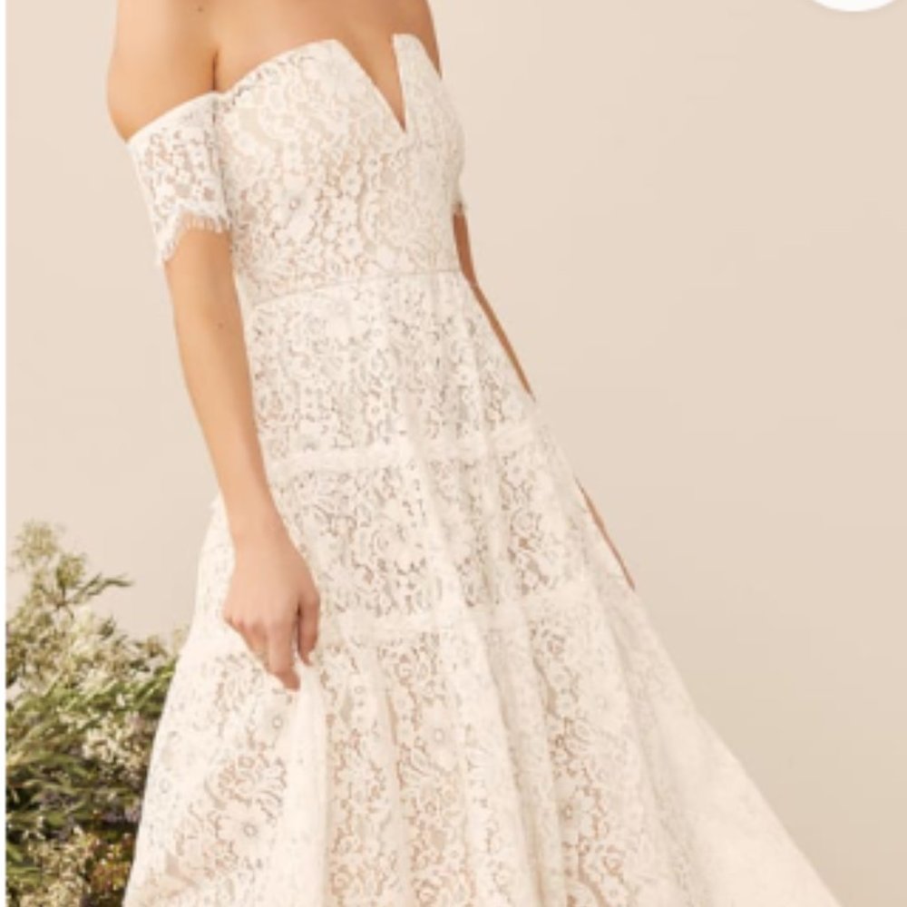 White Lace Off the Shoulder Wedding, Bridal Shower, Rehearsal Dress Lulu's